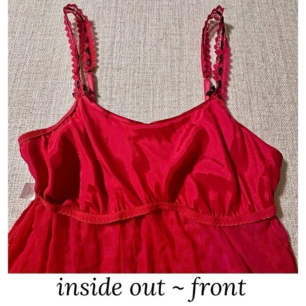LINEA DONATELLA Entice Me Red Dot Semi Sheer Chemise Lace Bra Cami Women's M